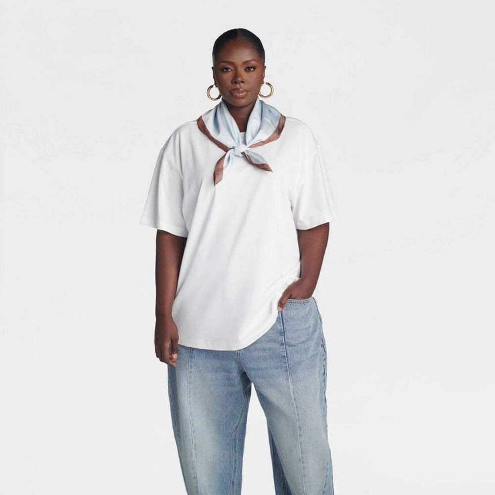 KBB by KAHLANA Women's Oversized Short Sleeve 'The Scarf T-Shirt' - White 2X